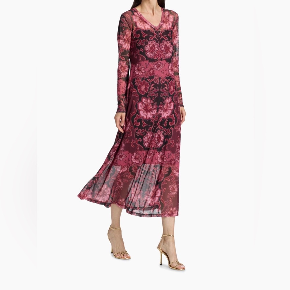 Johnny Was🌺Scilla Mesh V-Neck Pink Maxi Dress